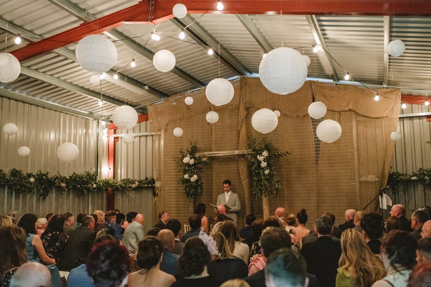 inside tin shed adopted for wedding